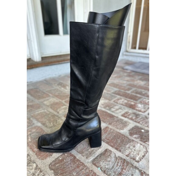 Vintage Y2K Women's Square  Knee High Boots Black Size 7 Comfortable Made Brasil - Picture 1 of 9